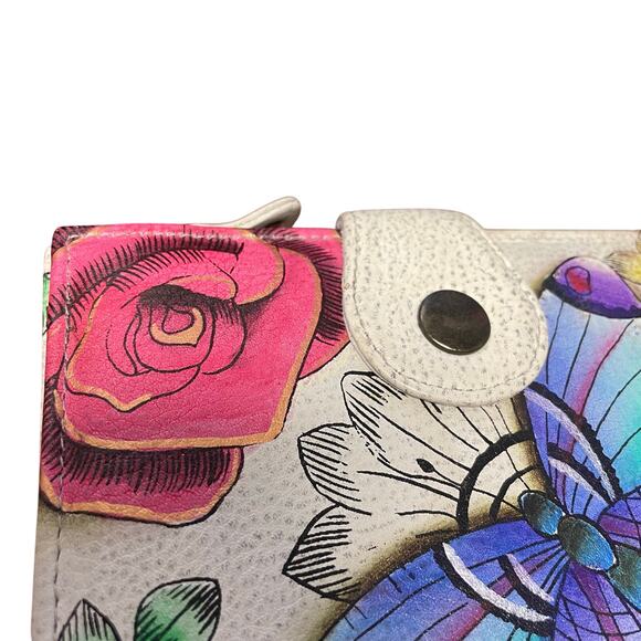 Anuschka Leather Hand Painted Wallet in Floral Paradise Butterfly Print - Picture 3 of 8